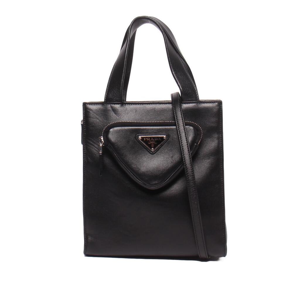 Prada Nappa Triangle Pocket Tote Shoulder Bag black leather